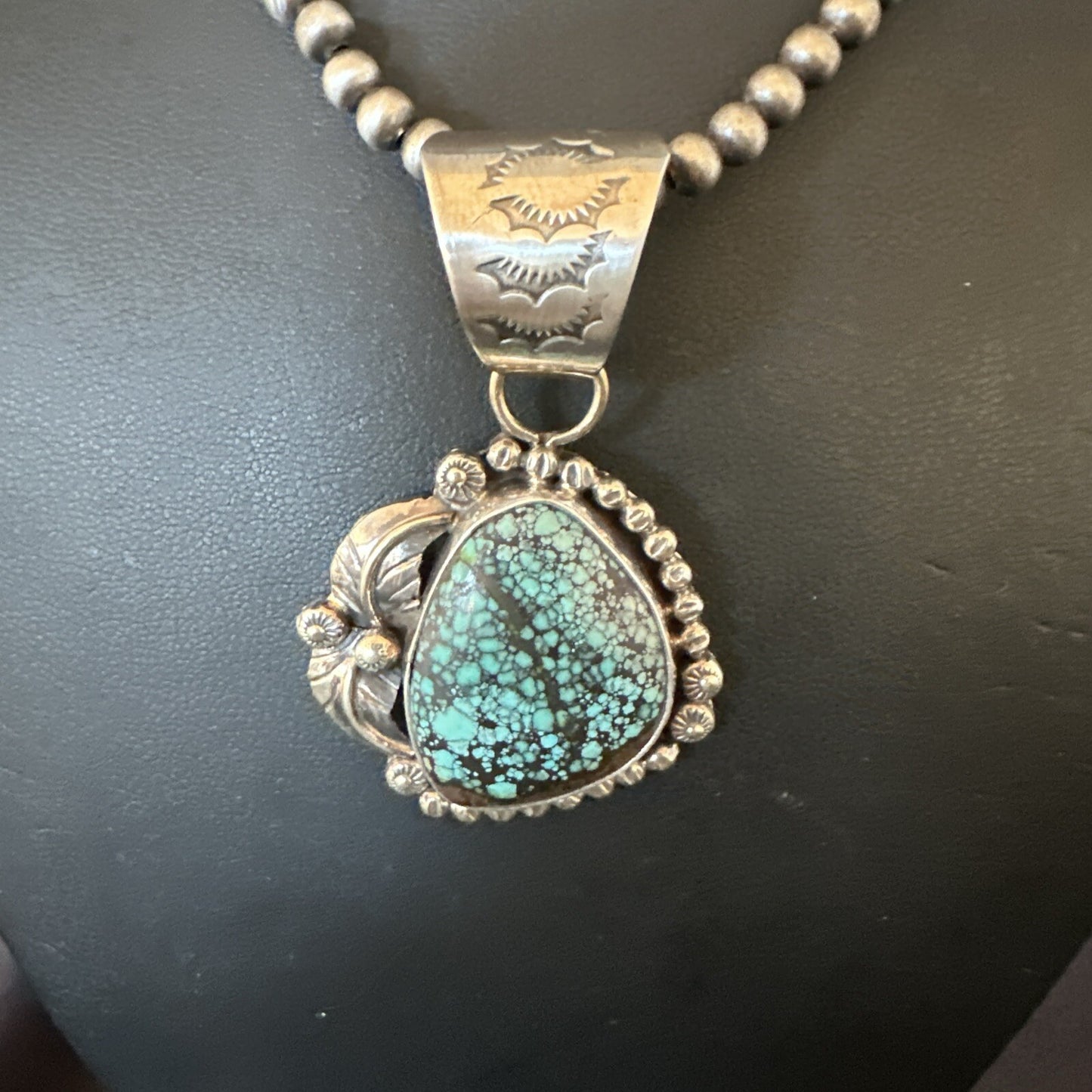 Men Women Navajo Sterling Silver Blue Spiderweb Turquoise Necklace Pendant 18093