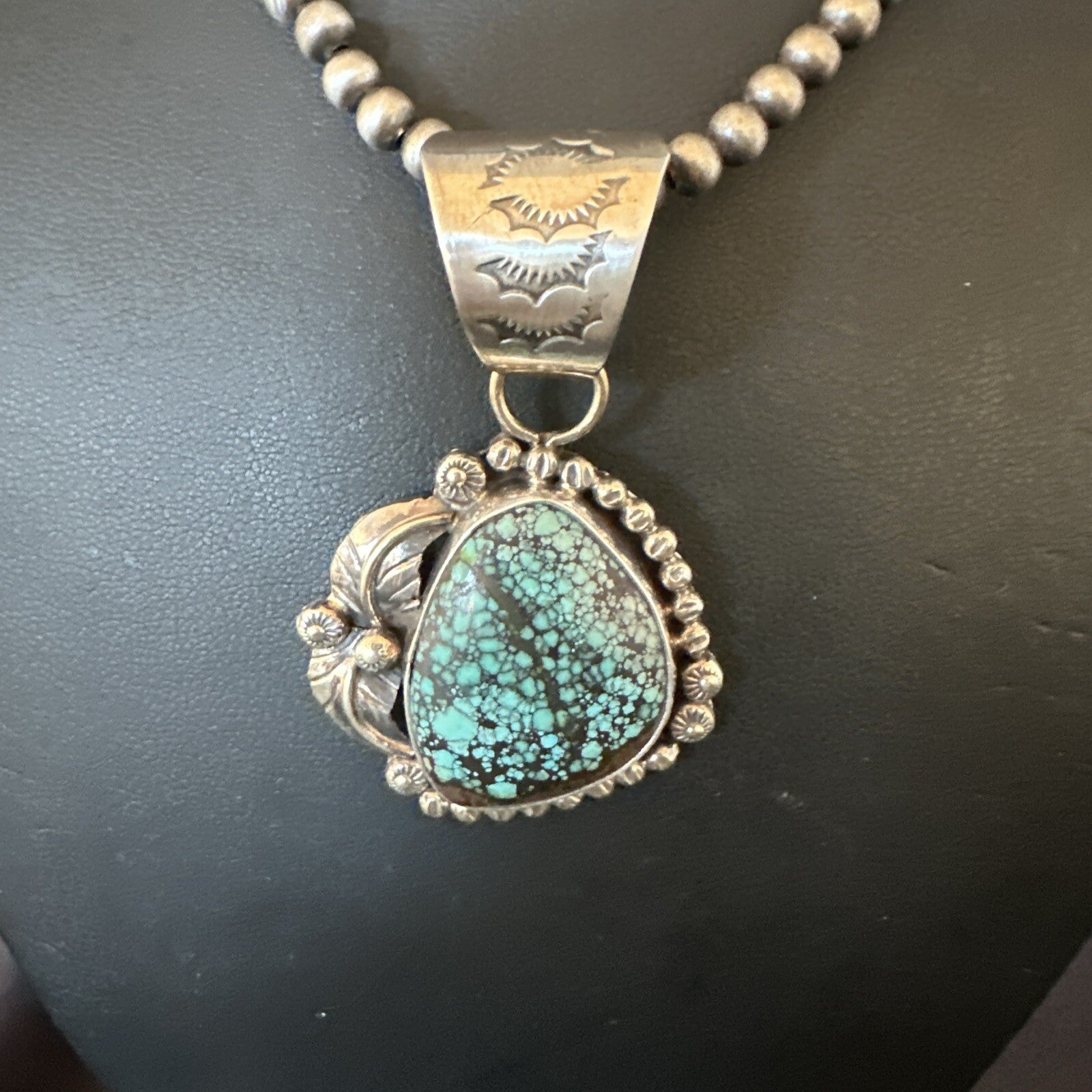 Men Women Navajo Sterling Silver Blue Spiderweb Turquoise Necklace Pendant 18093