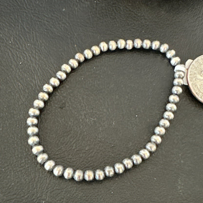 Stretch Navajo 4mm Beads 8” Sterling Silver Bracelet 90403