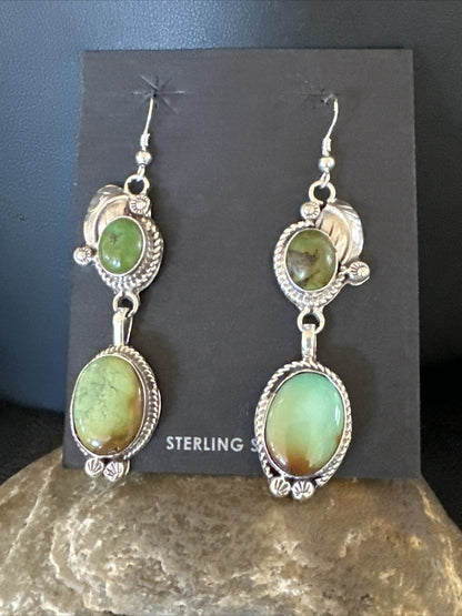 Native Navajo Green Turquoise Sterling Silver Dangle Earrings 2” 17700