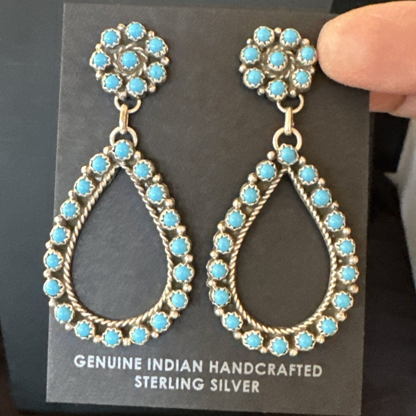Zuni Petite Point Turquoise Cluster Earrings Sterling Silver Handmade 19772
