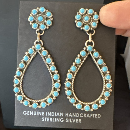 Zuni Petite Point Turquoise Cluster Earrings Sterling Silver Handmade 19772