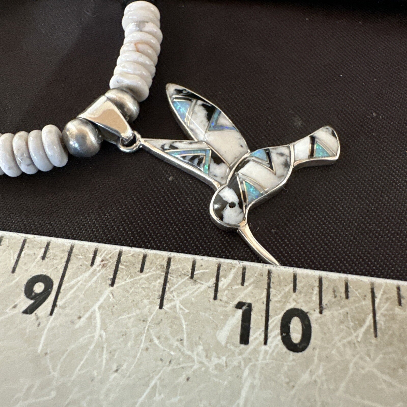 HummingBird White Buffalo Pendant Howlite Sterling Silver Necklace 18727