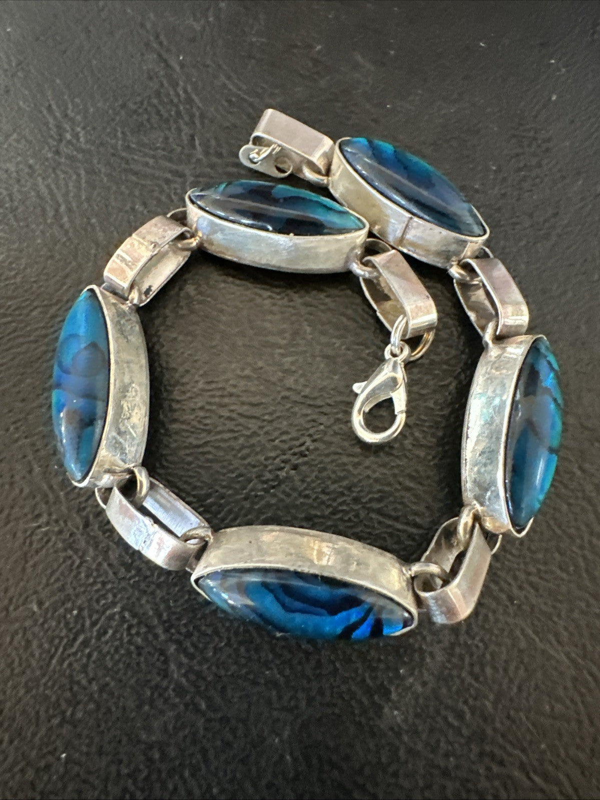 Women Old Pawn Blue Pava Shell Navajo Sterling Silver Link Bracelet 8” 19799