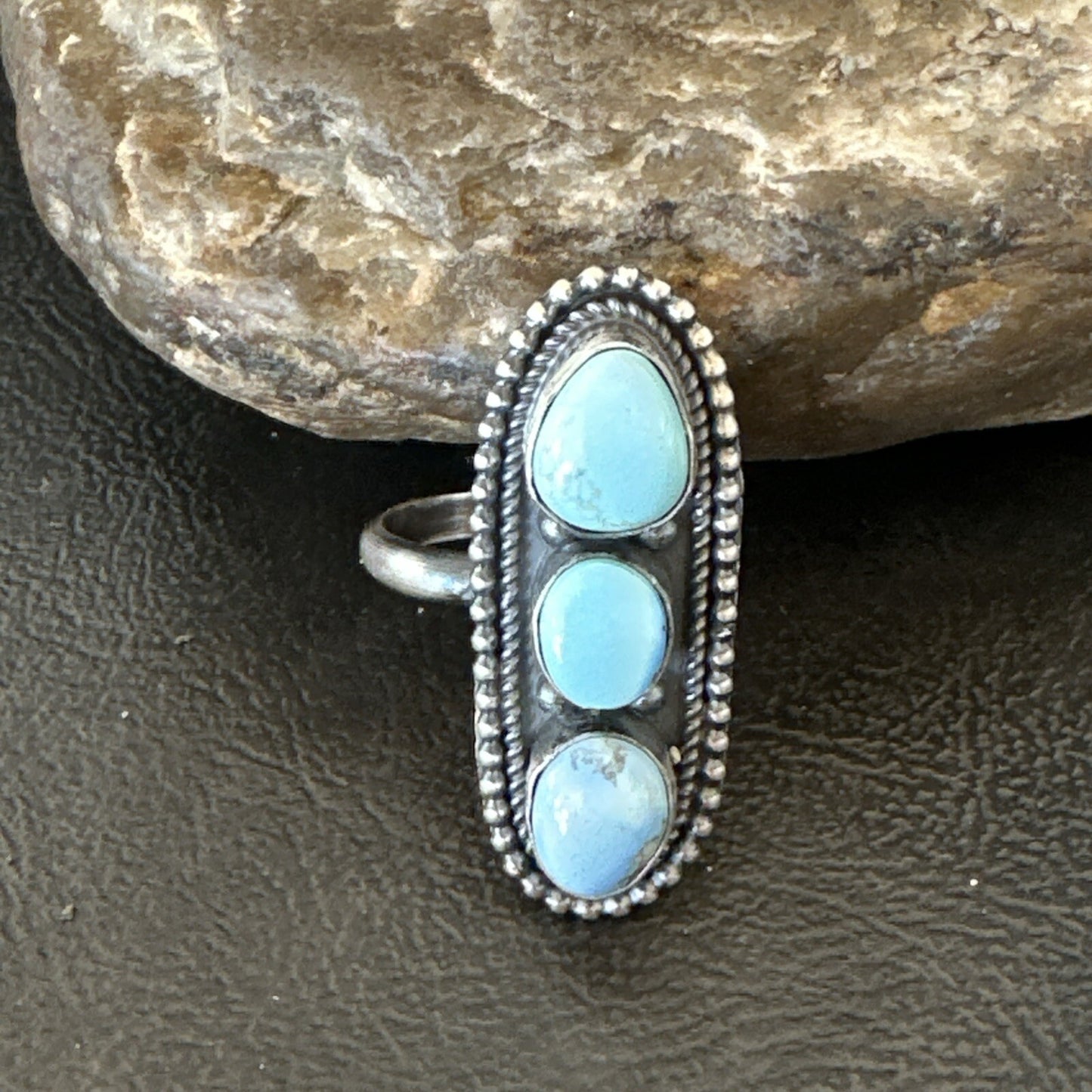 Women Blue Dry Creek Turquoise Navajo Sterling Silver Ring Sz 8 18616