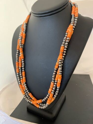 Native American Spiny Oyster 3 Strand Navajo Pearls Necklace 4711