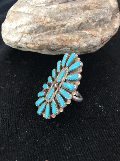 Blue Turquoise Southwestern Sterling Silver Cluster Ring Size 7.5 03471
