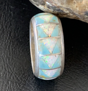 Men's Blue Turquoise Opal Navajo Inlay Ring Size 11 | Sterling Silver | Authentic Native American Handmade | 19606
