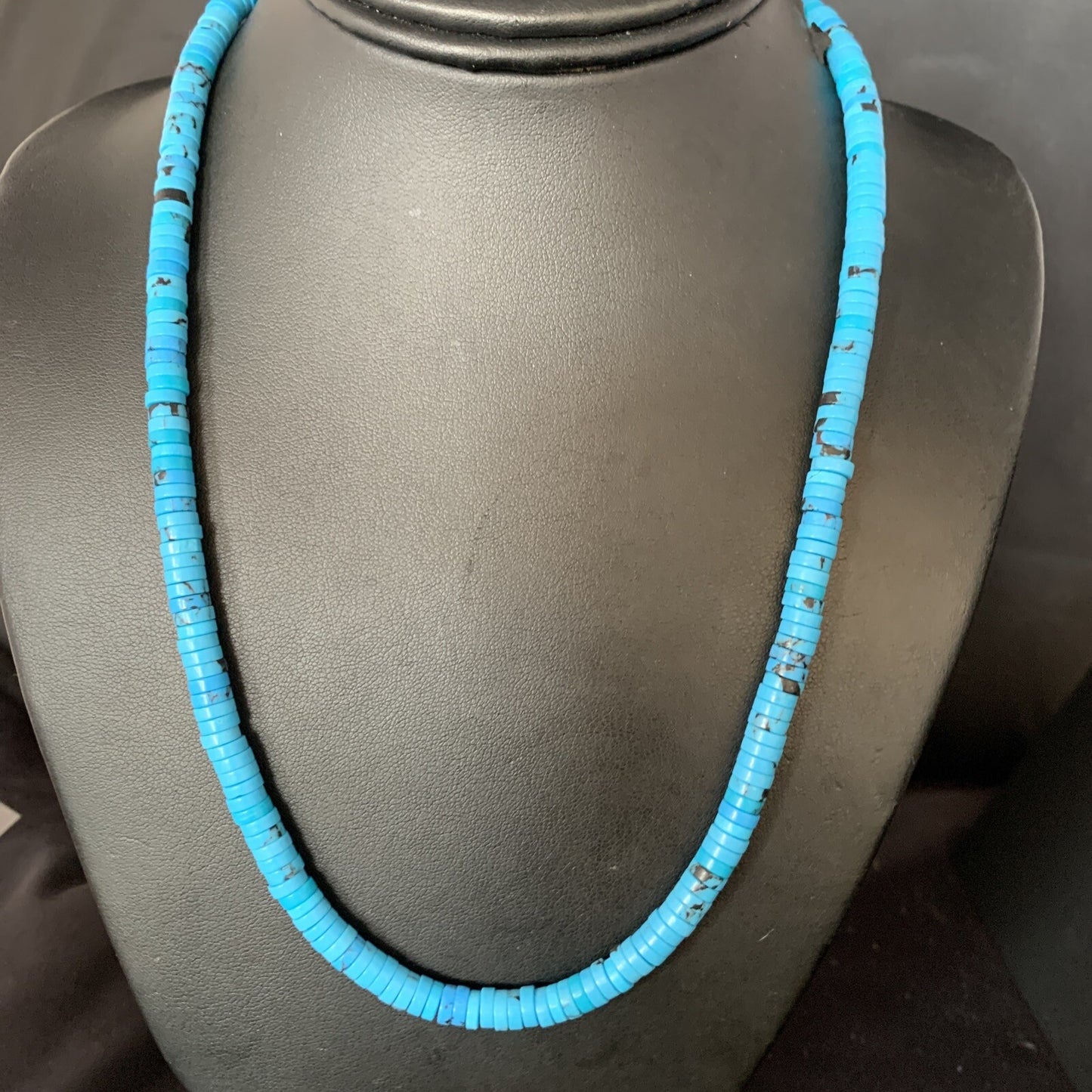 Robin Egg Blue Turquoise 18" Heishi Sterling Silver Bead Necklace 14008
