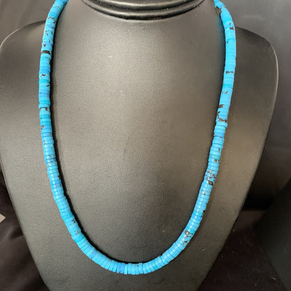 Robin Egg Blue Turquoise 18" Heishi Sterling Silver Bead Necklace 14008