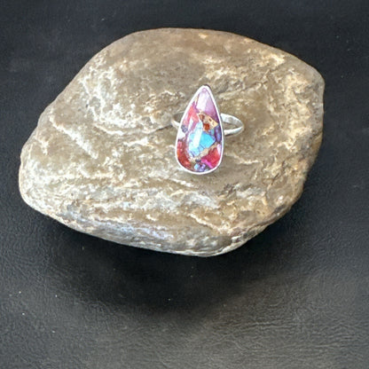Blue Turquoise Spiny Oyster Southwestern Sterling Silver Ring Size 11 18454