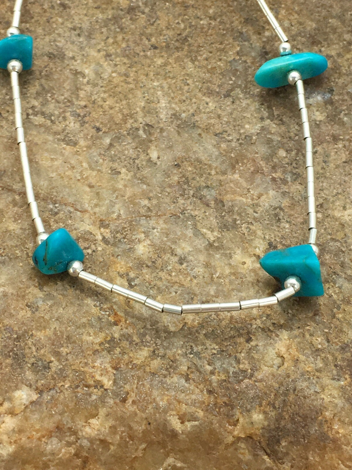 Girls Nugget Turquoise Liquid Sterling Silver Necklace 14" 02931