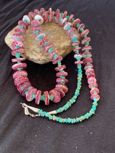 Navajo Purple Spiny Turquoise Necklace 32" | Sterling Silver | Authentic Native American Handmade | 11305