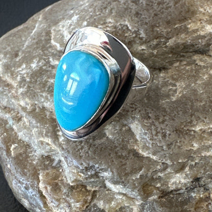Southwestern Sterling Silver Blue Kingman Turquoise Ring Size 8 18519