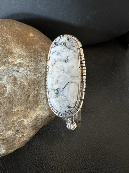 White Buffalo Turquoise Navajo Sterling Silver Cuff Bracelet 7" 19381