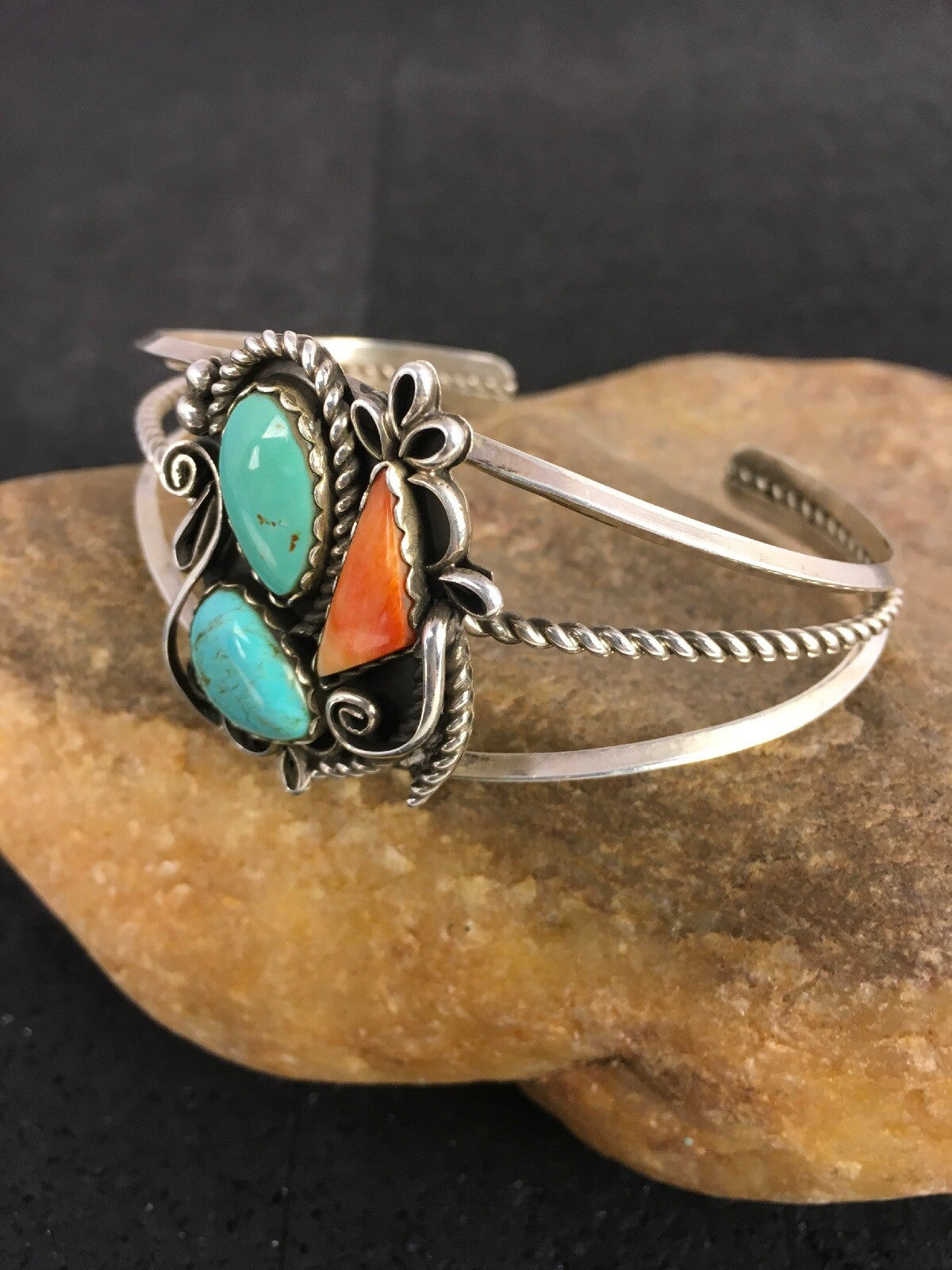 Spiny Oyster & Turquoise Navajo Sterling Silver Bracelet 08846