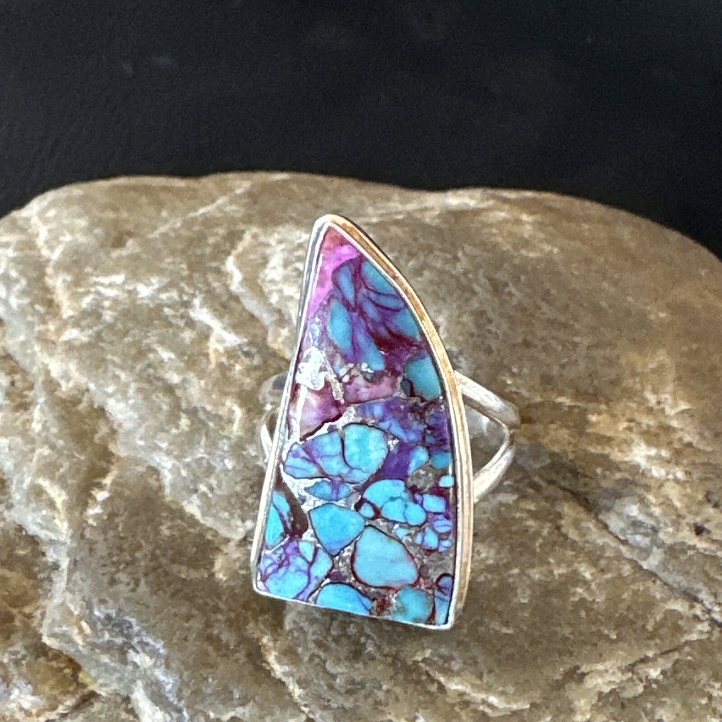 Blue Turquoise Spiny Oyster Navajo Sterling Silver Ring Size 7 18231