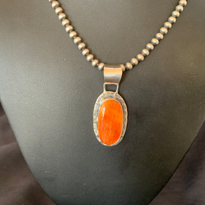 Navajo Sterling Silver Spiny Orange Oyster Necklace Pendant Set2” 14737