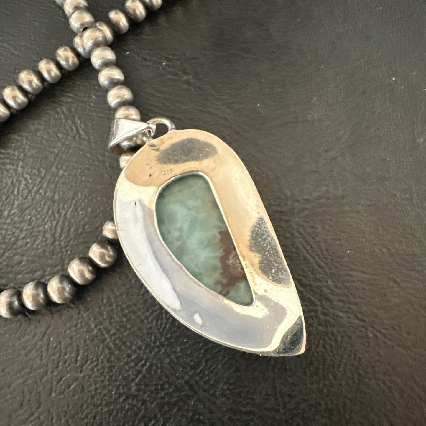 Womens Blue Larimar Pendant Navajo Sterling Silver Beads Necklace 17716