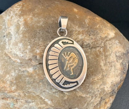 Kokopelli Hopi Gold Southwestern Sterling Silver Pendant 01396