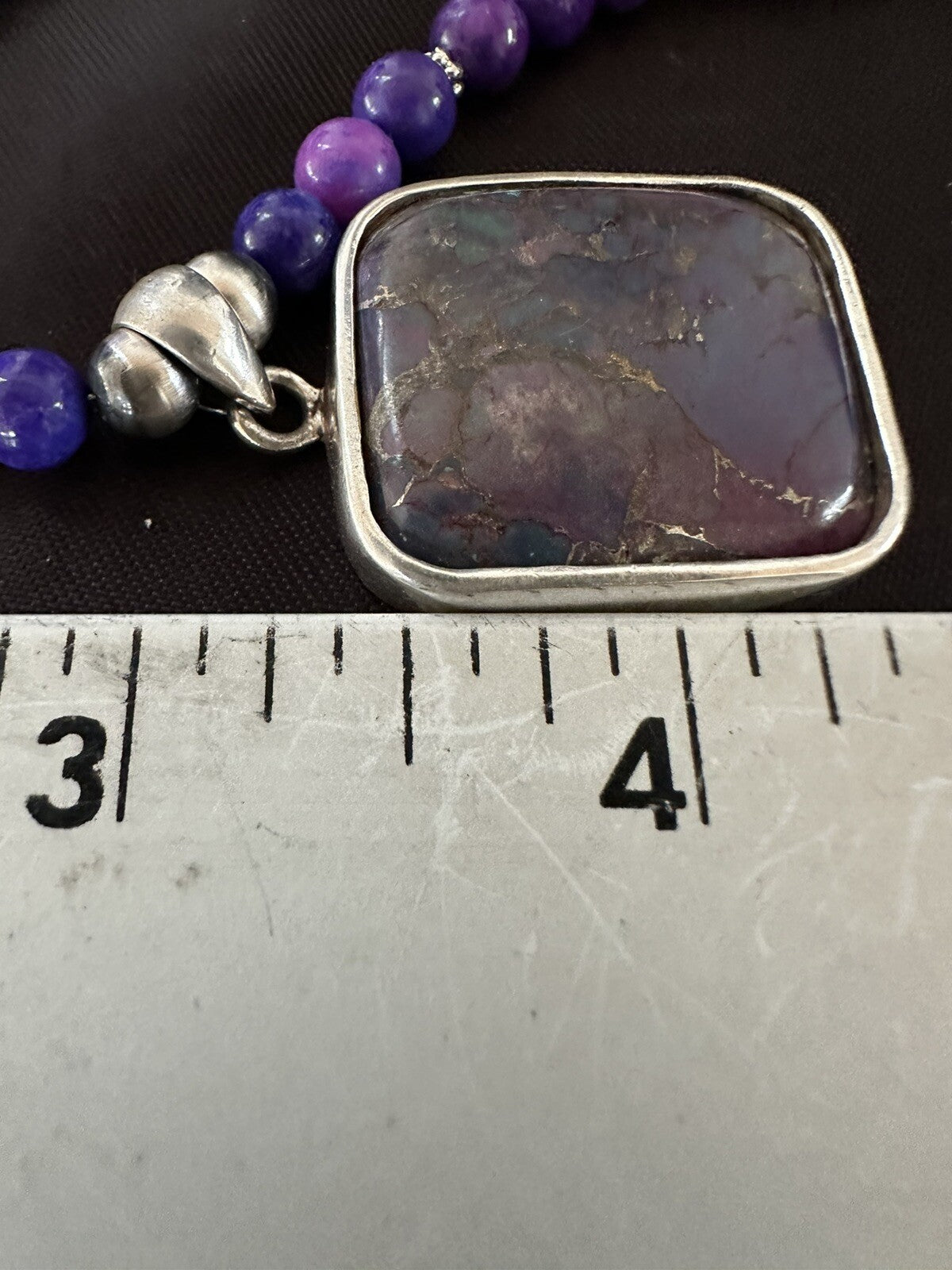 Purple Stone Turquoise Pendant Pearls Sterling Silver Necklace 18385