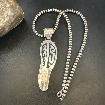 Mens Feather Navajo Sterling Silver Necklace Pendant 18578