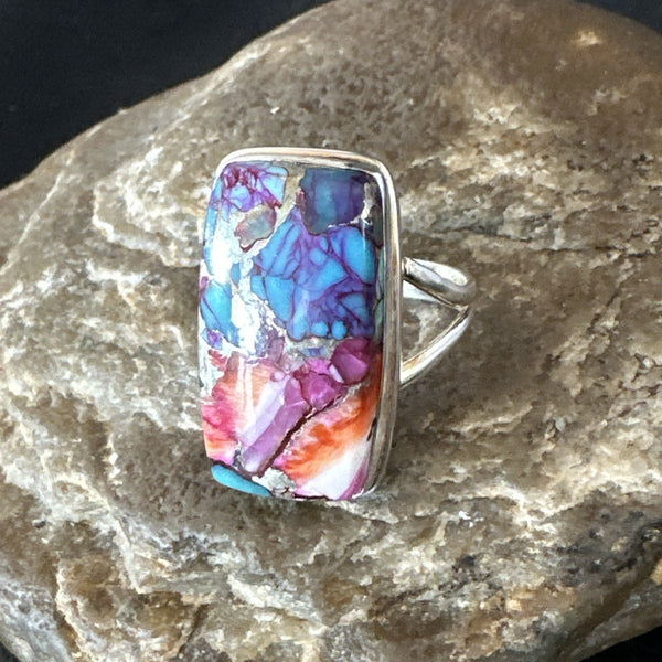 Blue Turquoise Spiny Oyster Southwestern Ring Size 9 | Sterling Silver | Authentic Native American Handmade | 19059