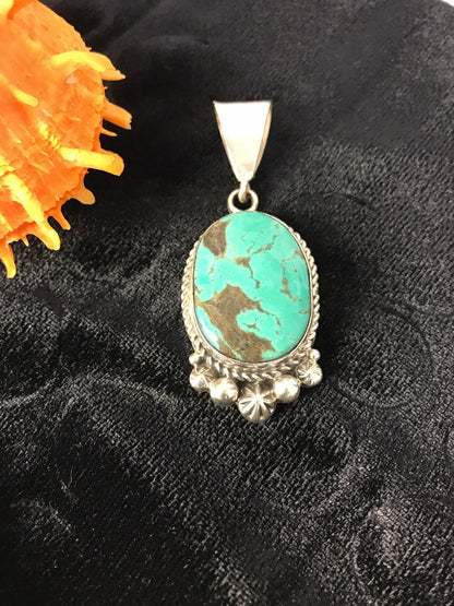 Green Turquoise Navajo Sterling Silver Pendant 03382