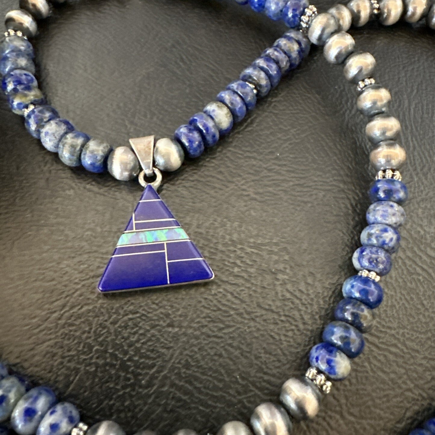 Blue~Lapis~Pendant~Navajo~Pearls~Sterling~Silver~Necklace~ 22”~18743
