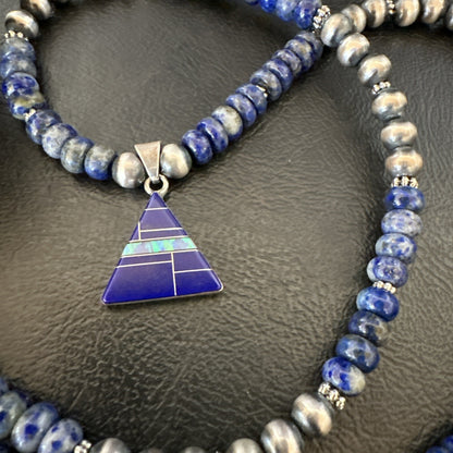 Blue~Lapis~Pendant~Navajo~Pearls~Sterling~Silver~Necklace~ 22”~18743
