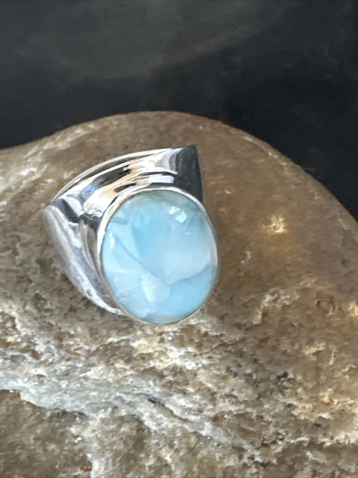 Womens Blue Larimar Navajo Sterling Silver Ring Size 8 17671