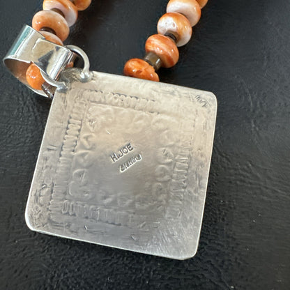 H Joe Orange Spiny Oyster Pendant Navajo Sterling Silver Necklace 19481
