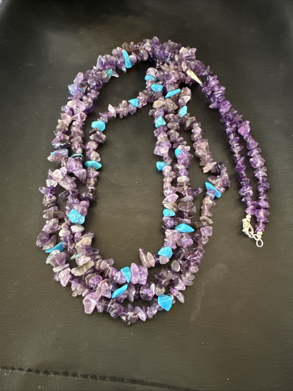 Sterling NAVAJO Purple Amethyst Blue Turquoise 3S Silver Necklace 30” 19569