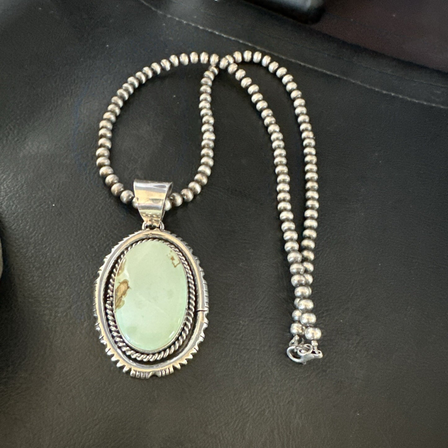 Mens Women Navajo Sterling Silver Green Turquoise Necklace Pendant 18195