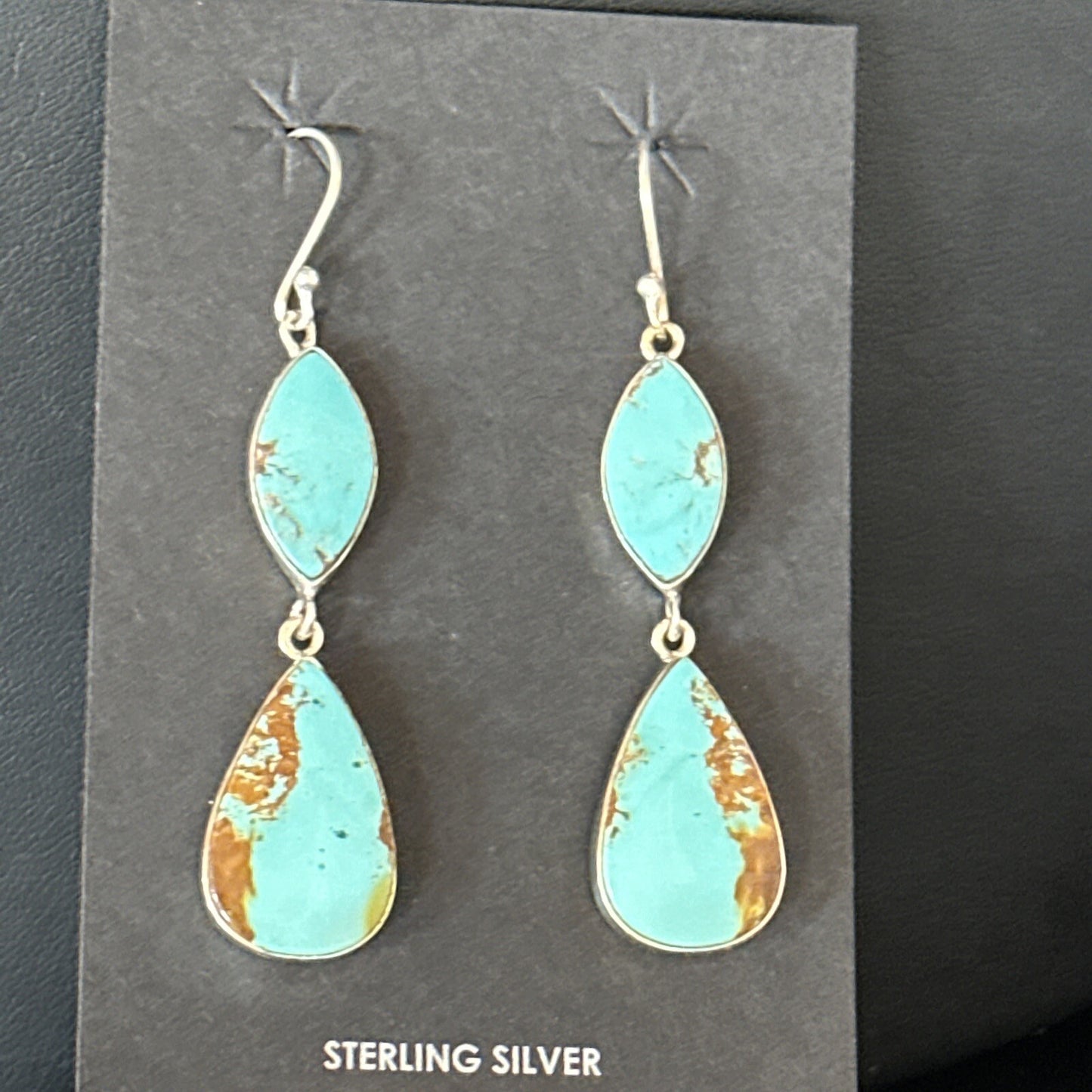 Blue Kingman Turquoise Navajo Sterling Silver Dangle Earrings 14577