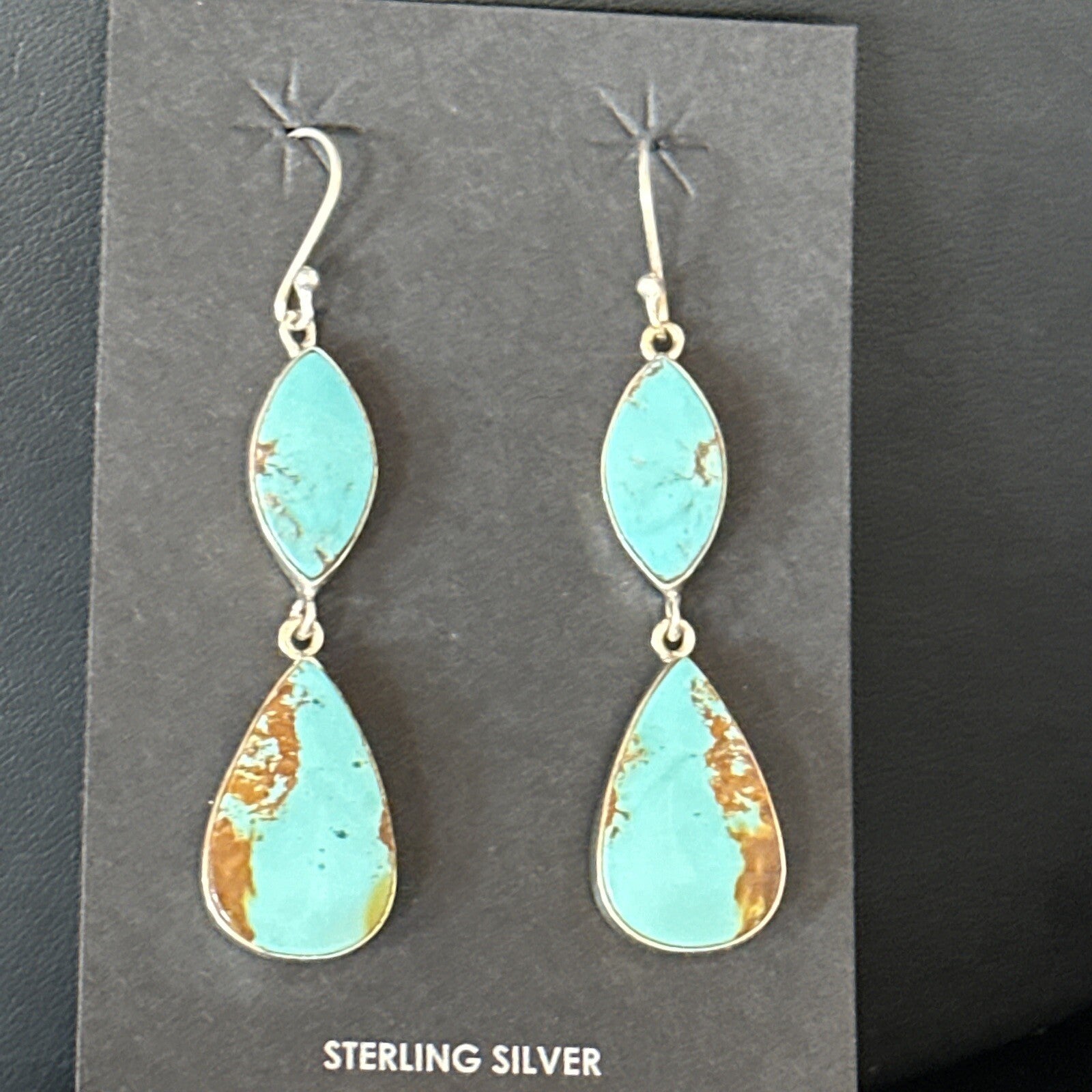 Blue Kingman Turquoise Navajo Sterling Silver Dangle Earrings 14577