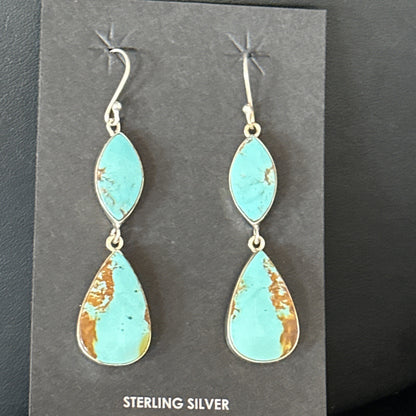 Blue Kingman Turquoise Navajo Sterling Silver Dangle Earrings 14577