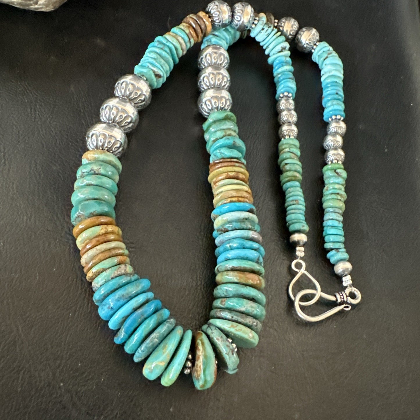 WoMens Blue Green Turquoise Navajo Sterling Silver Necklace 24” 19493