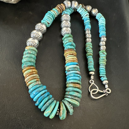 WoMens Blue Green Turquoise Navajo Sterling Silver Necklace 24” 19493