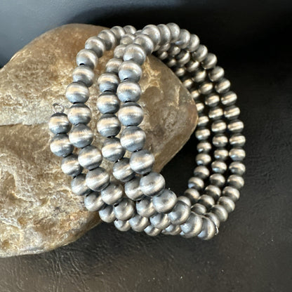 Sterling Silver Navajo Pearls 6mm Beads Stainless Steel Wire Wrap Bracelet 19021
