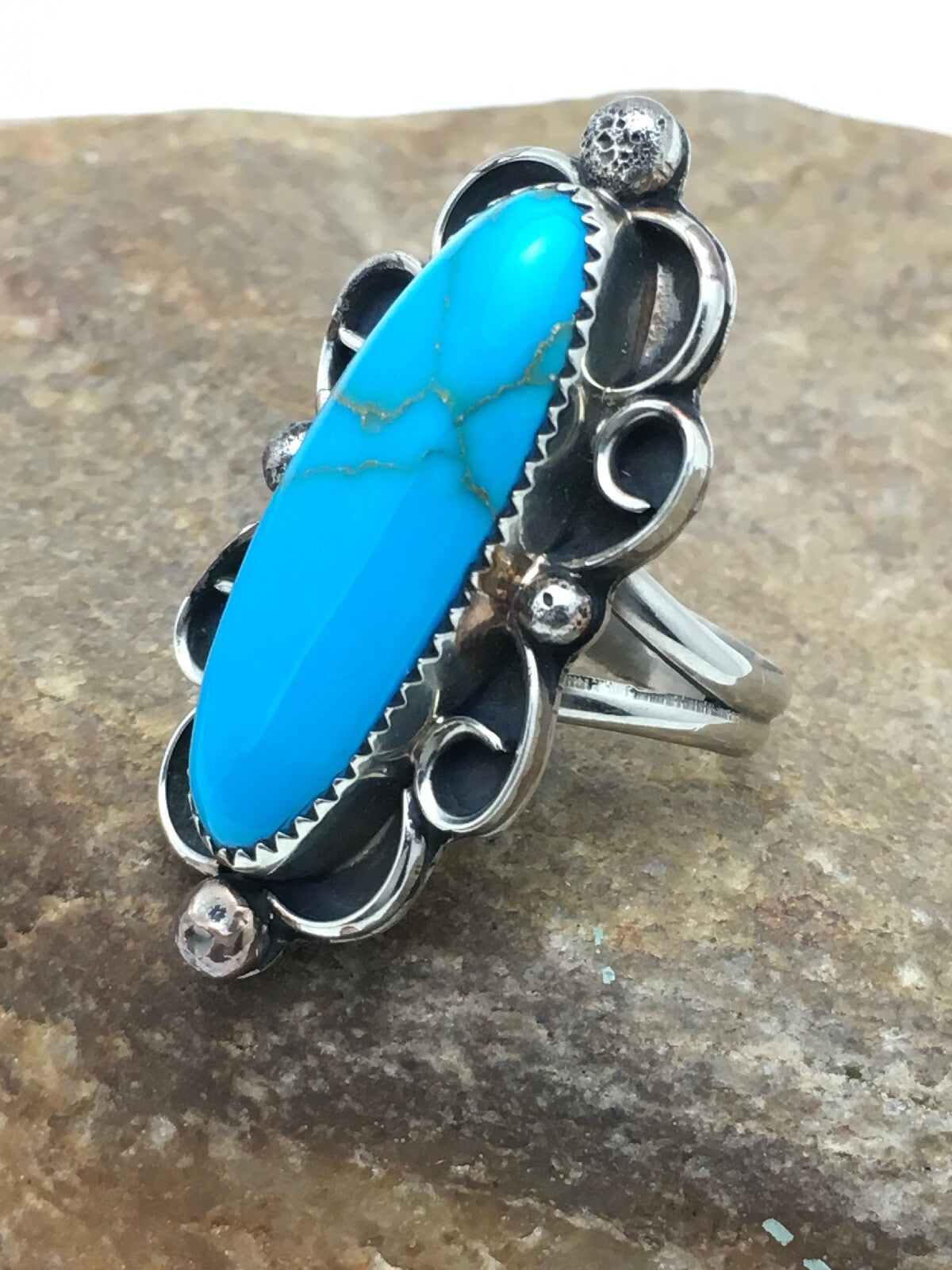 Mens Blue Turquoise Navajo Sterling Silver Ring Size 10.5 04055
