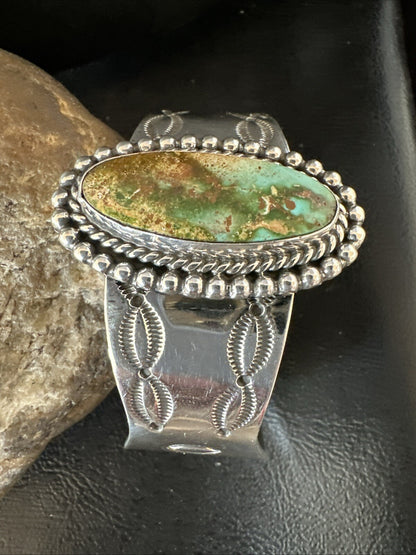 Navajo Green Royston TURQUOISE Stamped Sterling Silver Cuff Bracelet 18642
