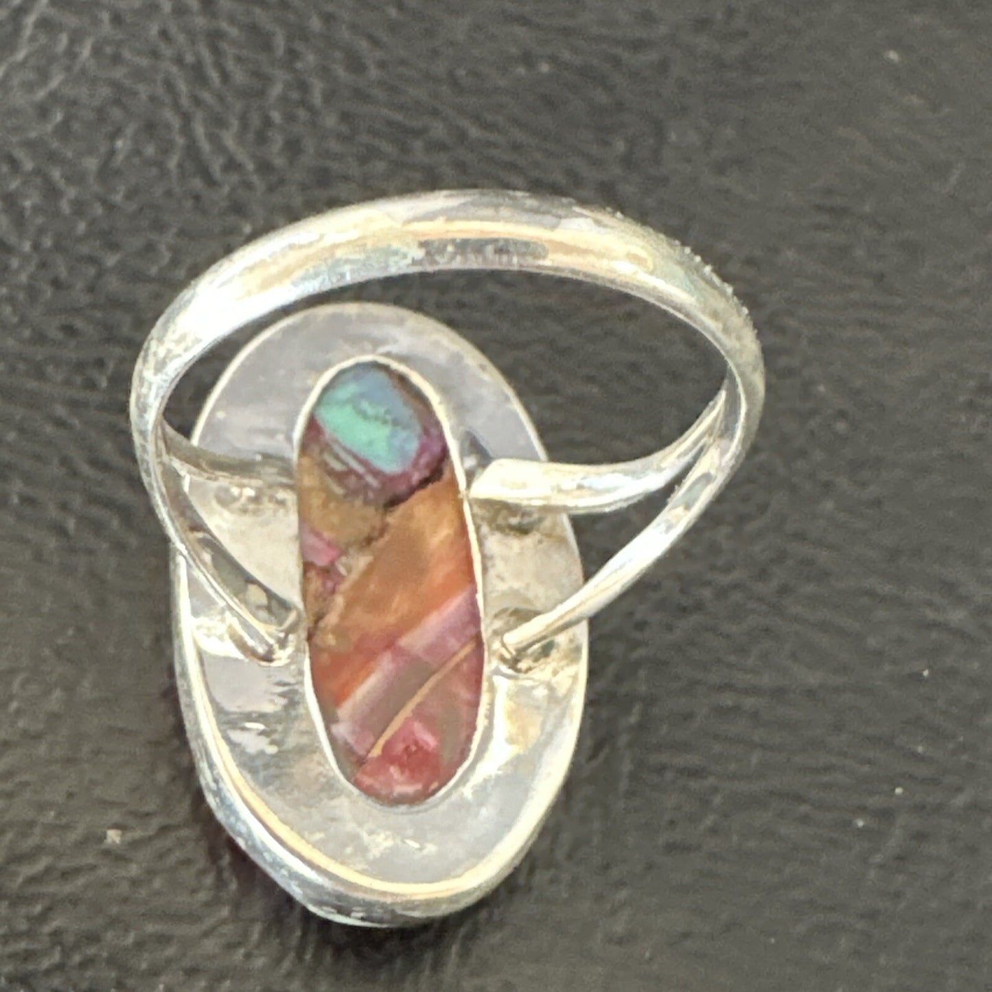 Blue Turquoise Spiny Oyster Southwestern Sterling Silver Ring Size 7 18497