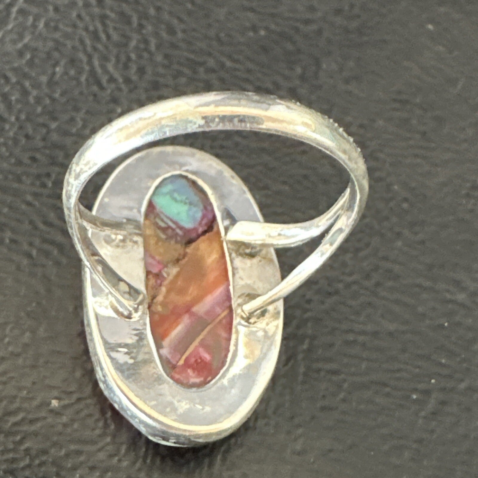 Blue Turquoise Spiny Oyster Southwestern Sterling Silver Ring Size 7 18497