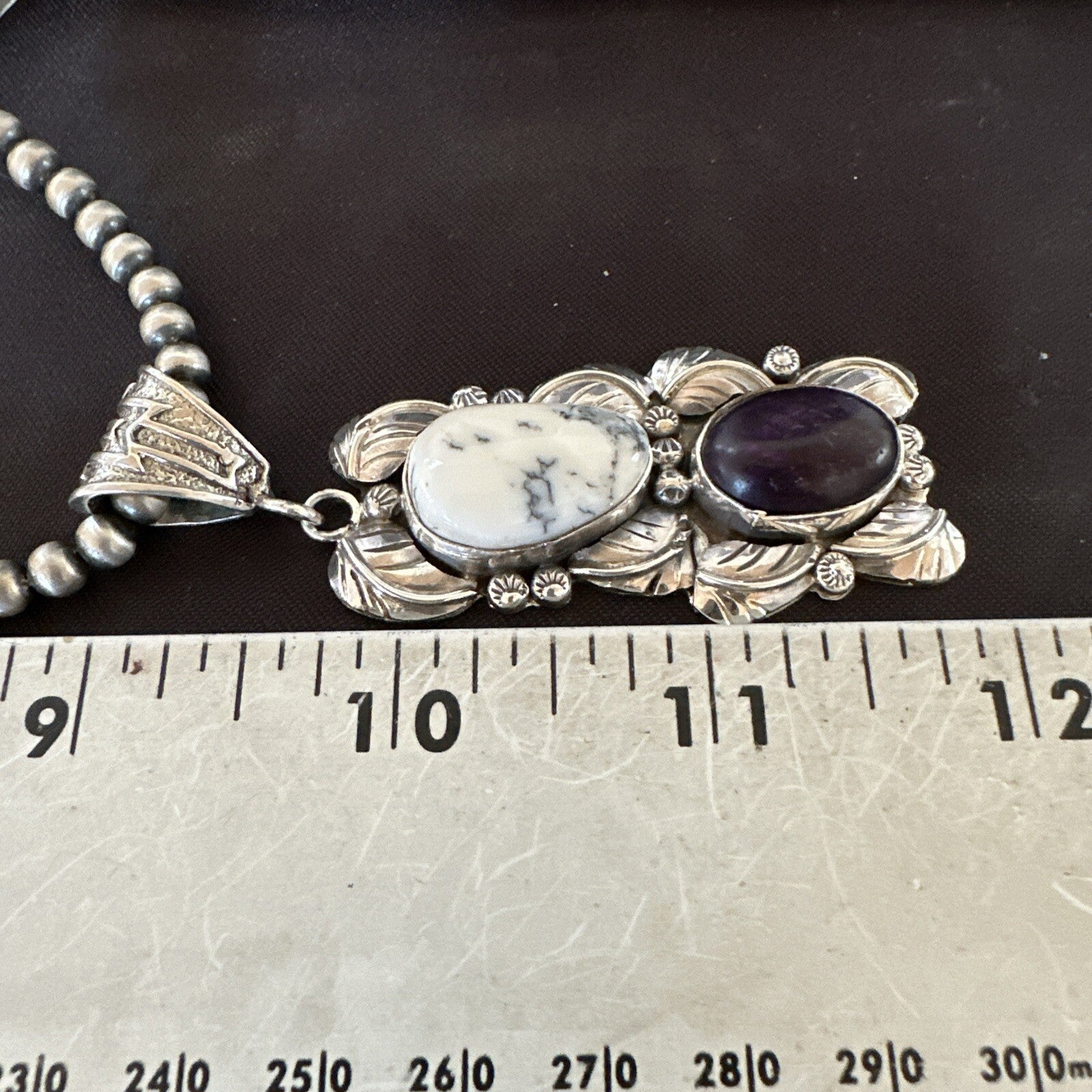 Navajo Sterling Silver White Buffalo Turquoise  Purple Stone Pendant 18035