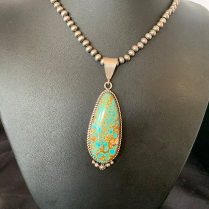 Mens Blue Turquoise #8 Pendant Navajo Pearls Sterling Silver Necklace 13262N