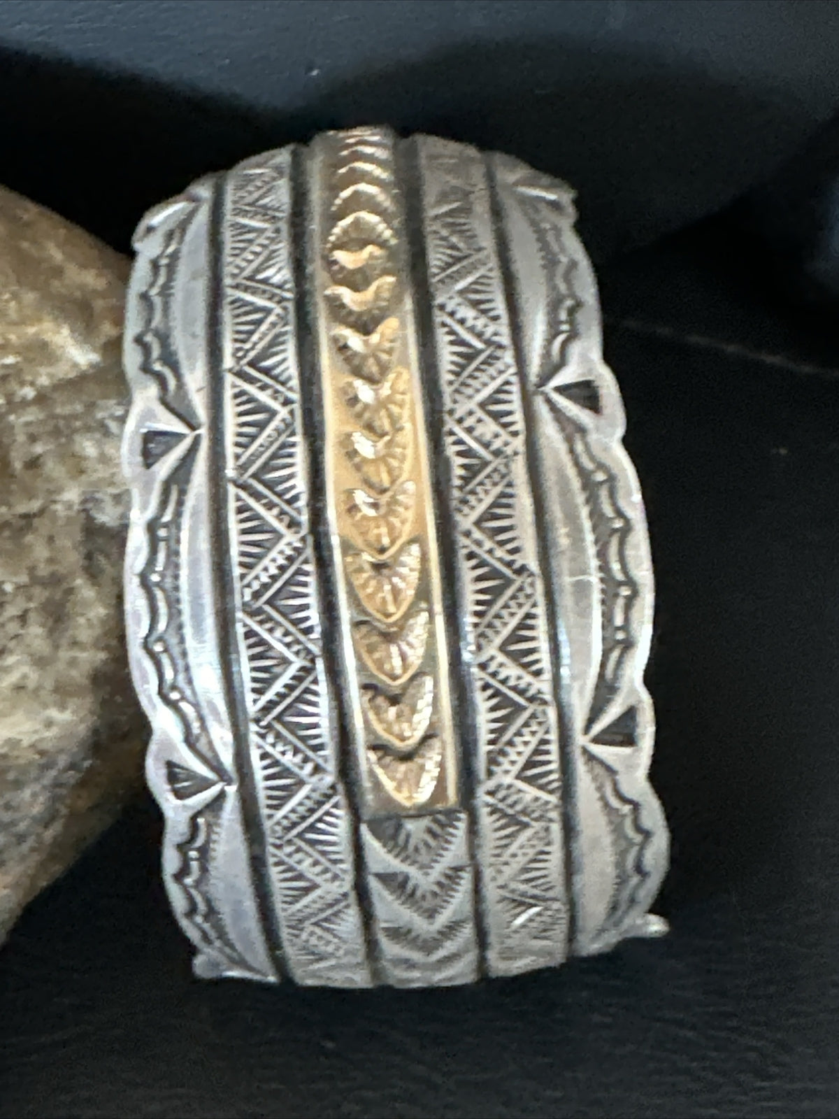 Mens Navajo Sterling Silver 14K Gold Cuff Bracelet 18145
