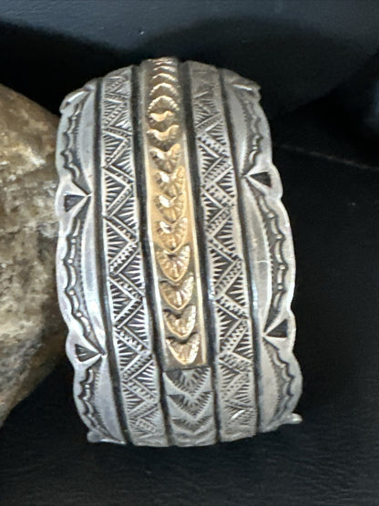 Mens Navajo Sterling Silver 14K Gold Cuff Bracelet 18145