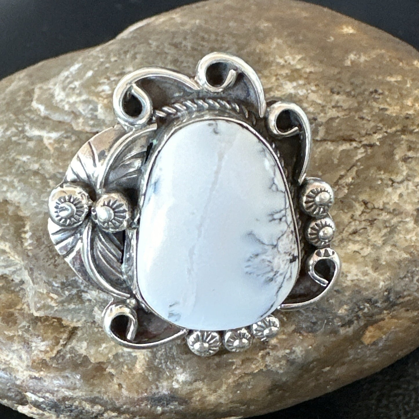 Mens Womens White Buffalo Turquoise Navajo Sterling Silver Ring Size 10 18103