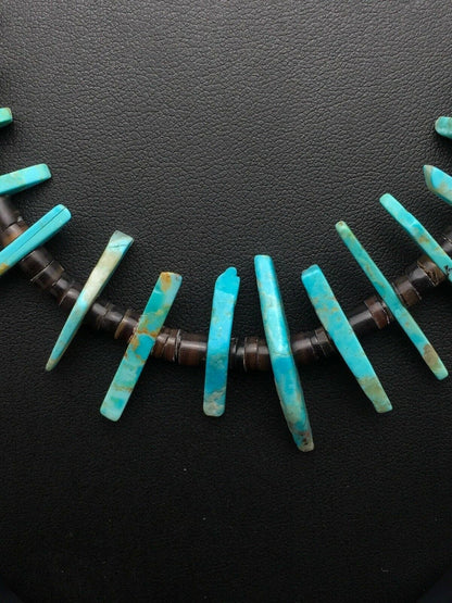 Navajo Green Turquoise Bone Bead Necklace Sterling Silver 20" 4044